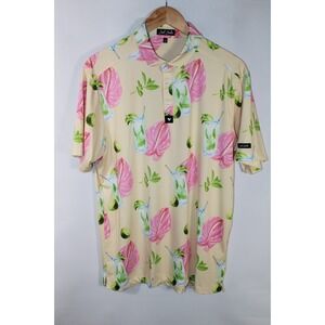 Bad Birdie Men's Large Multicolor Floral Short Sleeve Polo Shirt